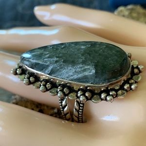 Russian Serpentine Natural Silver Ring 925 Size 8